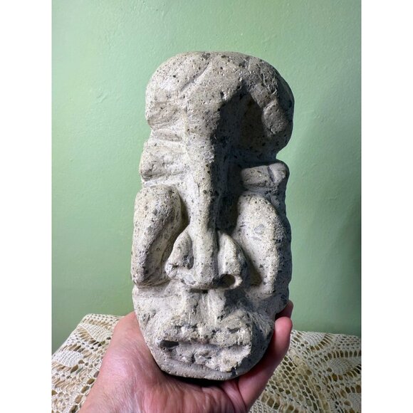 Vintage MCM Stone Abstract Tiki Head Decor 8x4" - Picture 13 of 13